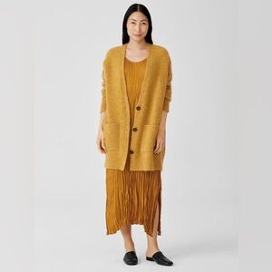 Eileen Fisher V-neck Cardi Burnished Gold Mohair Plush Melange Cardigan XXXL